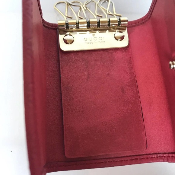 Vintage GUCCI Key Holder, Red with Gold, Micro GG Key & Card case, Guccissima - Picture 12 of 15
